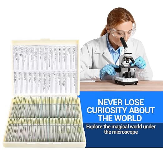 100 Prepared Microscope Slides with Specimens for Kids Adults - Bacterium, Fungus, Human Tissues, Mitosis, Plants, Insects, Animals Cells Samples for Biological Science Lab, School Students-BubblyBeeBaby