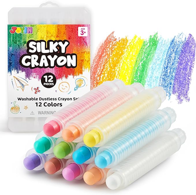 JOYIN 12 PCS Silky Crayon for Kids, Toddler Twistable Crayon, 12 Colors, Art Supplies, School Supplies, Kids Indoor Activities-BubblyBeeBaby