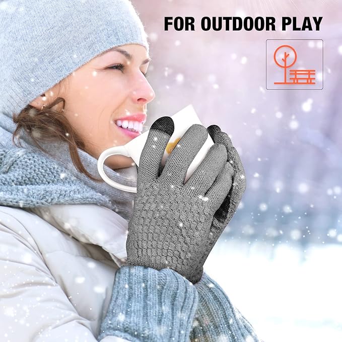 Geyoga 2 Pairs Women's Winter Touch Screen Gloves Soft Warm Fleece Lined Knit Elastic Cuff Winter Texting Gloves-BubblyBeeBaby