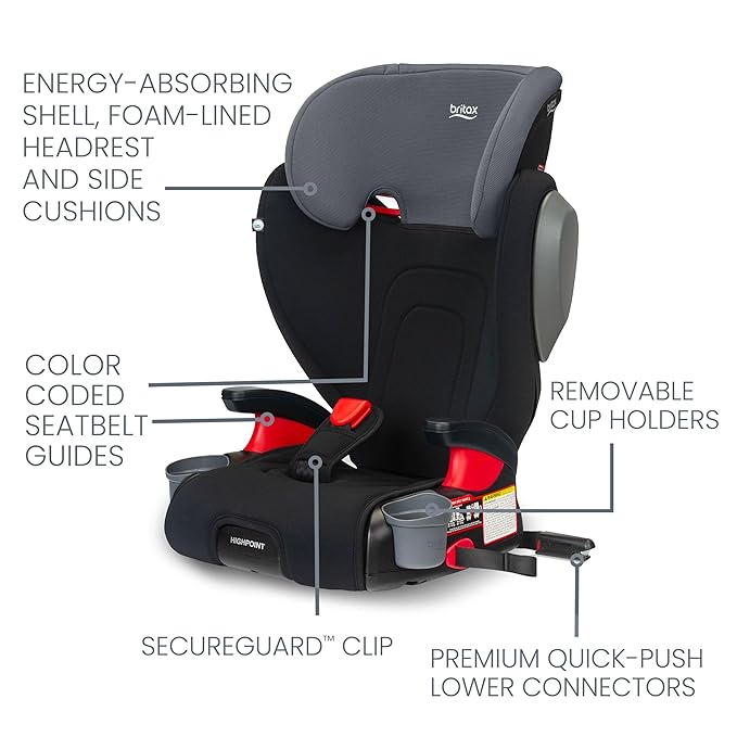 Britax Highpoint Backless Belt-Positioning Booster Seat, SafeWash Black Ombre-BubblyBeeBaby