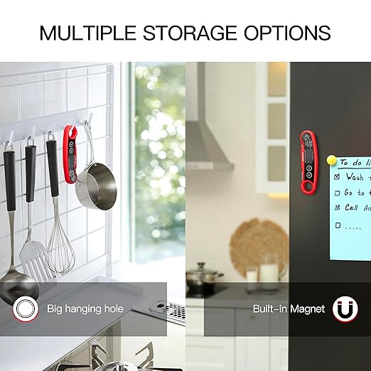 1-Second Rapid and Accurate Meat Thermometer - Waterproof Multifunctional Kitchen Food Thermometer, Ideal for Frying, Smoking, Grilling and More(Red)-BubblyBeeBaby