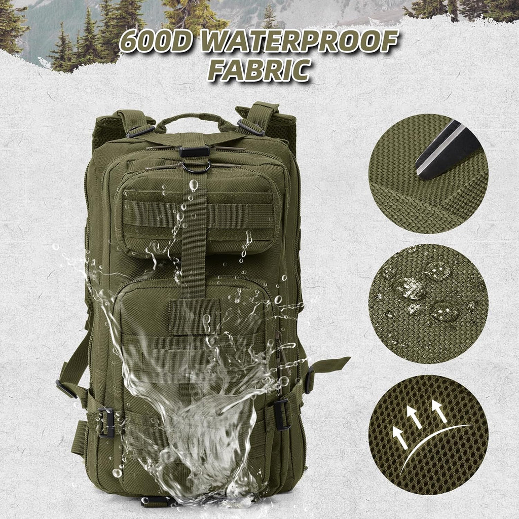 Small Military Tactical Backpack, 30L Tactical Assault Bag for Men, Army Assault Rucksack GYM Hiking Backpack Bug Out Bag Amy Green