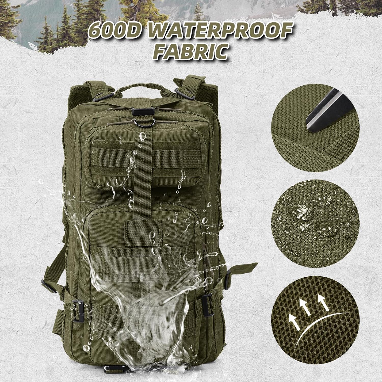 Small Military Tactical Backpack, 30L Tactical Assault Bag for Men, Army Assault Rucksack GYM Hiking Backpack Bug Out Bag Amy Green
