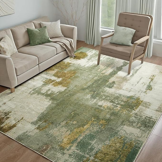 Kelarea Living Room Rug, 6x9 Rug Modern Abstract Washable Rugs Green Faux Wool Vintage Carpets, Non Slip Rugs for Bedroom, Dining Room, College Dorm, Kids Playroom, Home Office-BubblyBeeBaby