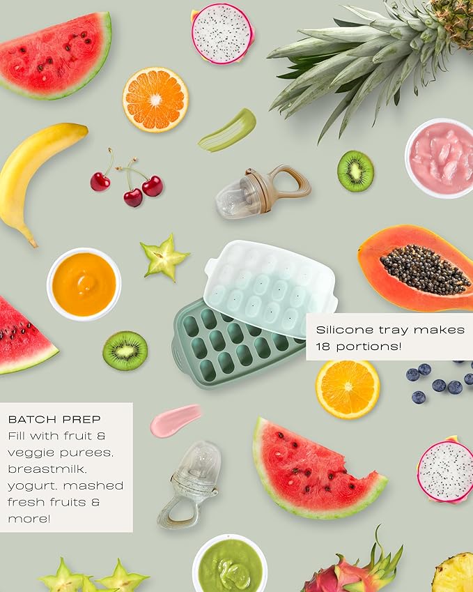 Hippypotamus Baby Food Feeder & Freezer Tray - Silicone Fruit Feeder - Pacifier Teething Toys - 2 Extra Pouches - Set of 2-BubblyBeeBaby