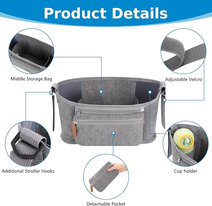 Accmor Universal Stroller Organizer with Detachable Phone Bag, Stroller Bag Caddy Organizer Stroller Accessories for Uppababy, Baby Jogger, Nuna, Doona, Britax Strollers-BubblyBeeBaby