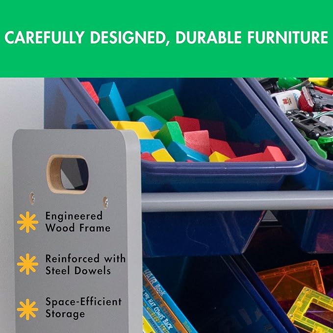 Humble Crew Supersized Toy Storage Organizer with 16 Removable Bins, Grey/Navy – Large Toy Storage for Toddlers Ideal for Kids' Rooms, Playrooms, and Nurseries - Modern Toy Bins for Kids-BubblyBeeBaby