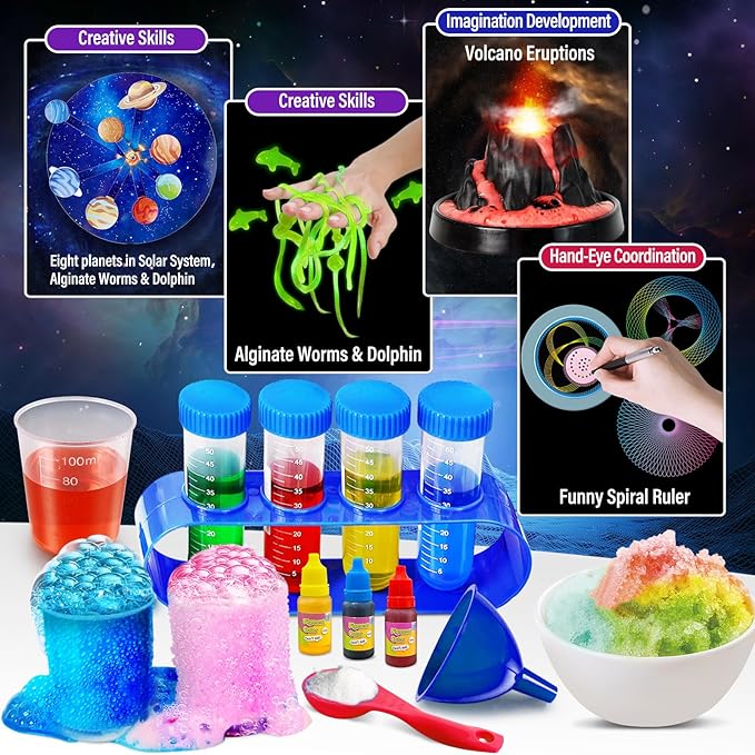 250 Experiments Kits for Kids, Science S.T.E.M Projects Scientific Toys for Boys Girls Gifts Ideas Birthday Christmas, Erupting Volcano, Planet, Bouncy Ball,Chemistry Scientist Set-BubblyBeeBaby