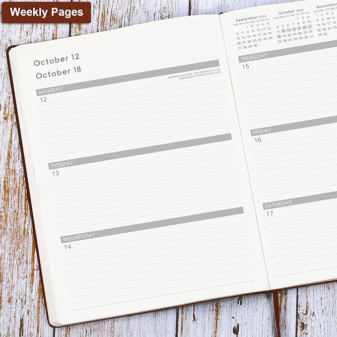 2026 Planner - JAN 2026 - DEC 2026, Planner 2026, Weekly and Monthly Planner, Leather Cover Calendar Planner with Thick Paper, Back Pocket with Notes Pages, Brown (8.5" x 11")-BubblyBeeBaby