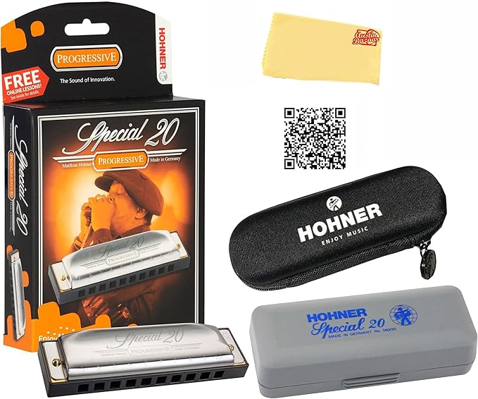 Hohner Special 20 Harmonica - Key of E Flat Bundle with Carrying Case, Pouch, Online Manual, and Austin Bazaar Polishing Cloth-BubblyBeeBaby