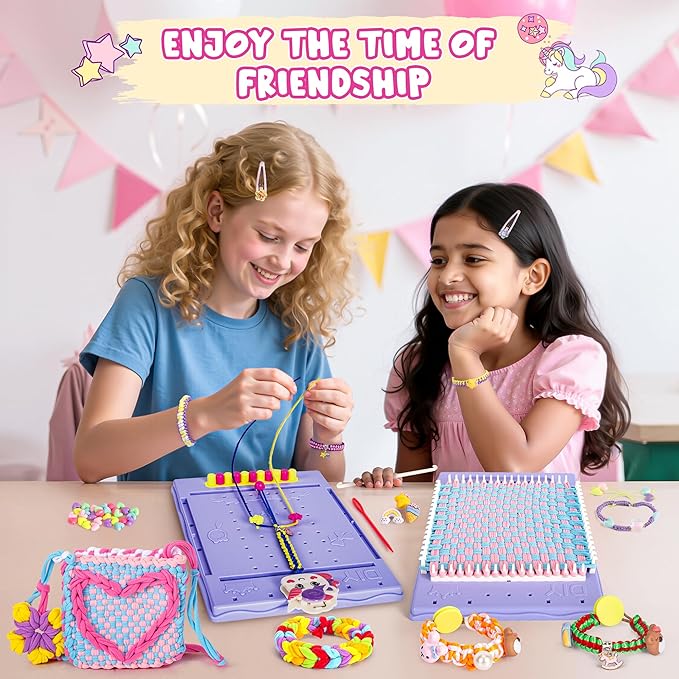 2-in-1 400 Pcs Friendship Bracelet Making Kit for Girls,Weaving Loom Kit Toys, Craft Kits for Kids,Age 6-12 Year Old Girls Gifts Ideas, Bracelet & Coaster & Bag Weaving Making kit-BubblyBeeBaby