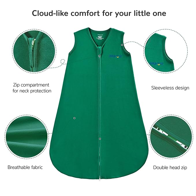JELLYMONI Baby Sleep Sack 12-18 Months 100% Cotton Wearable Blanket, 0.5 TOG Soft Lightweight Toddler Sleeping Sack 3 Pack 2-Way Zipper Newborn Sleep Sacks-BubblyBeeBaby