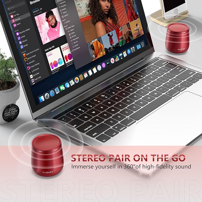 INSMY Small Bluetooth Speaker, Waterproof Mini Portable Wireless Speaker, Punchy Bass Rich Audio Stereo Pairing, Handheld Pocket Size, Built in Mic for Hiking Biking Gift Laptop Tablet (Red)-BubblyBeeBaby