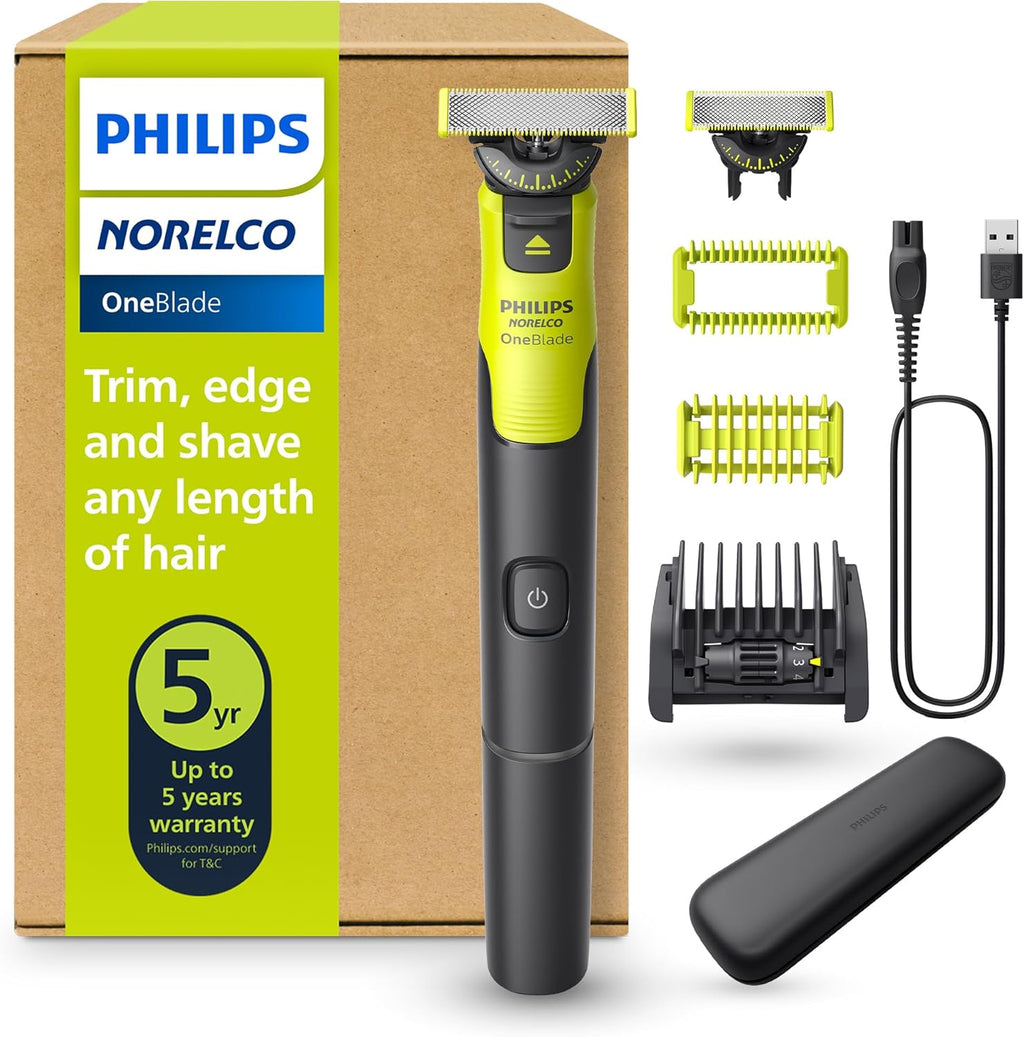 Philips Norelco OneBlade 360 with Connectivity Hybrid Face + Body, Electric Beard Trimmer, Shaver and Body Groomer with 360 Blade Tech, 1x360 Blade, 5-in-1 Comb, Body Kit, Travel Case, Model QP4631/90