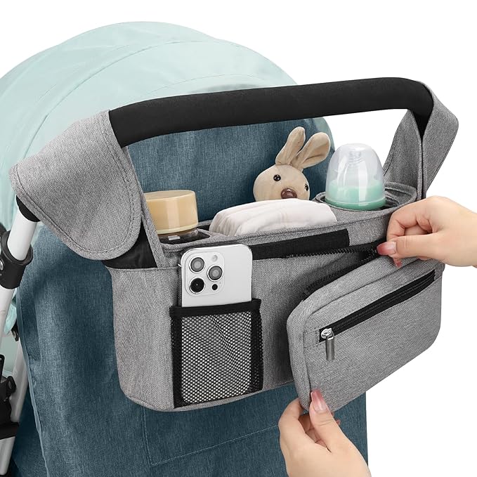 Accmor Universal Stroller Organizer with Insulated Cup Holder Detachable Phone Bag and Shoulder Strap,Stroller Bag Caddy Organizer Fits for Uppababy, Baby Jogger, Britax Strollers-BubblyBeeBaby