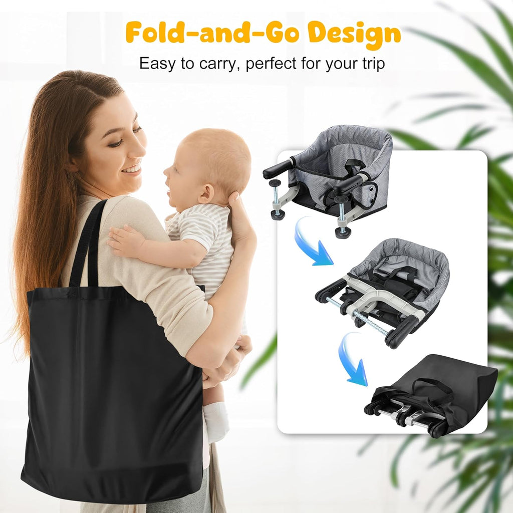 Hook On Chair, Portable Table High Chair, Folding Compact Baby Seat with Storage Bag for Indoor/Outdoor(Grey)