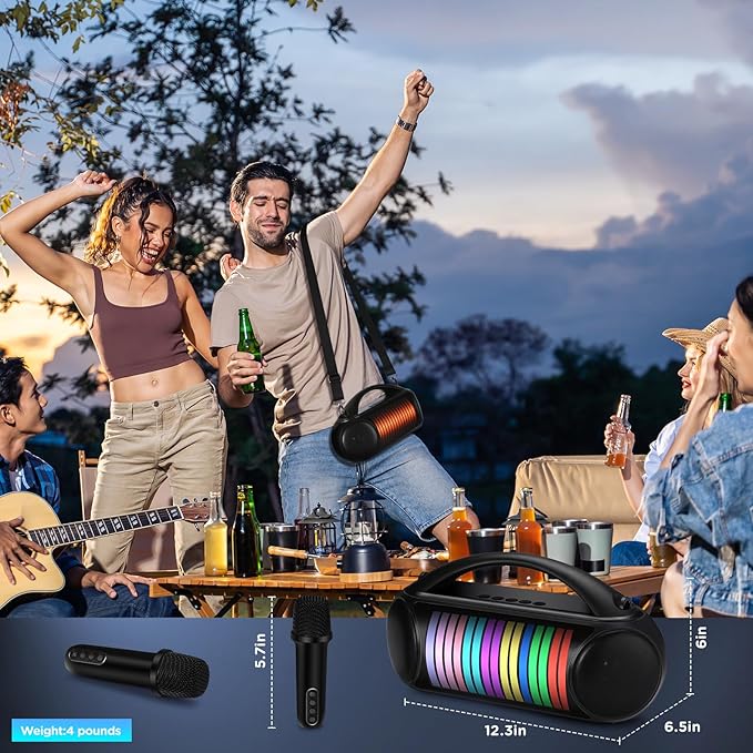 Karaoke Machine Portable Bluetooth Speaker with 2 Wireless Microphones Rechargeable Karaoke Machine for Kid and Adult Party PA Speaker Multiple LED Light Mode Support TWS/Radio/AUX/REC-BubblyBeeBaby