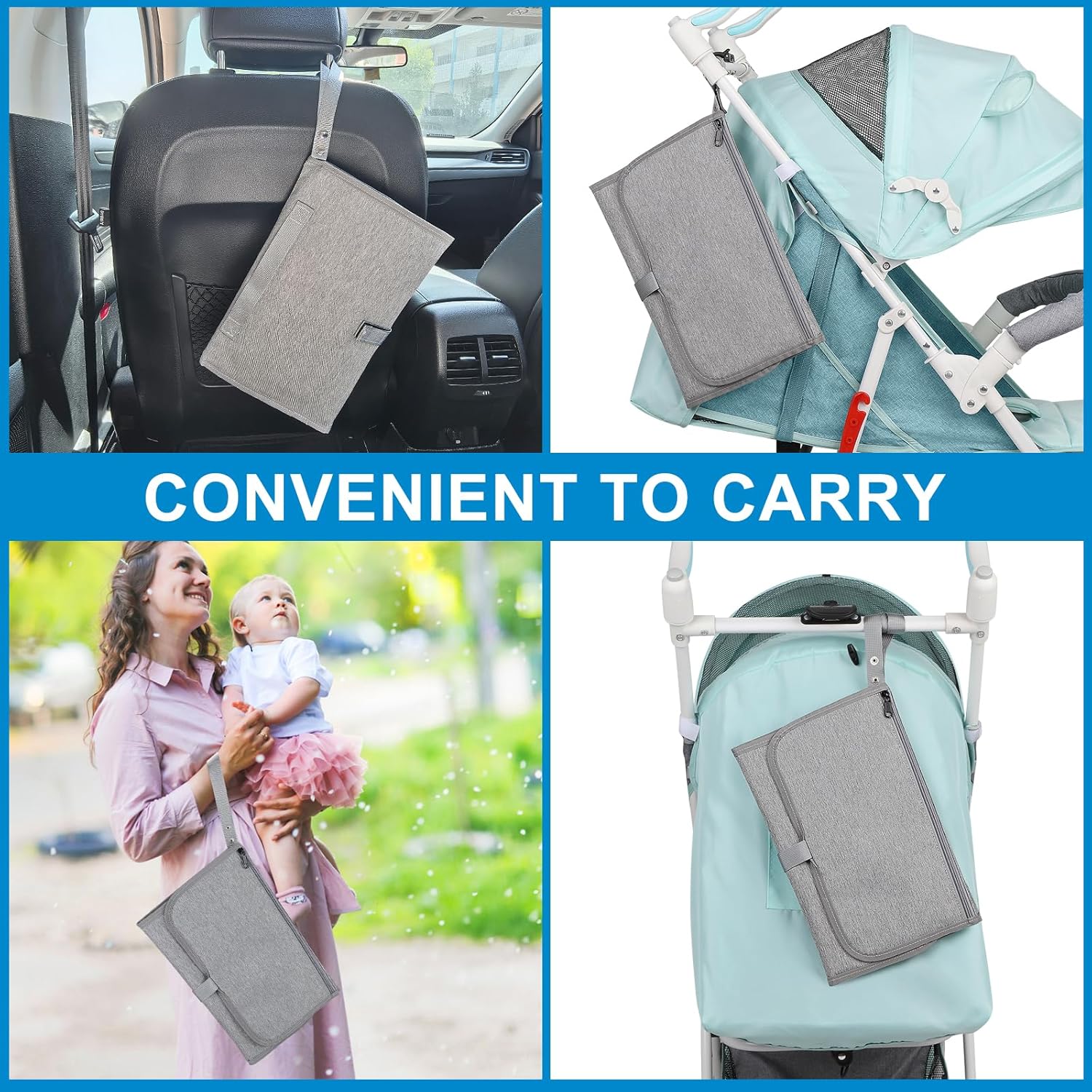 Accmor Portable Diaper Changing Pad, Waterproof Baby Changing Mat, Baby Diaper Changing Pad for Travel, Grey