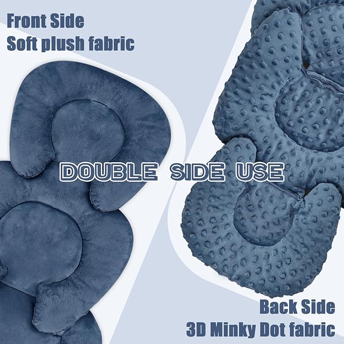 Infant Car Seat Insert Head and Body Support, GFU Reversible Newborn Insert for Carseat with Strap Pads, Soft Stroller Cushion Pillow Insert for Boys and Girls, Fits for Stroller, Swing, Blue-BubblyBeeBaby
