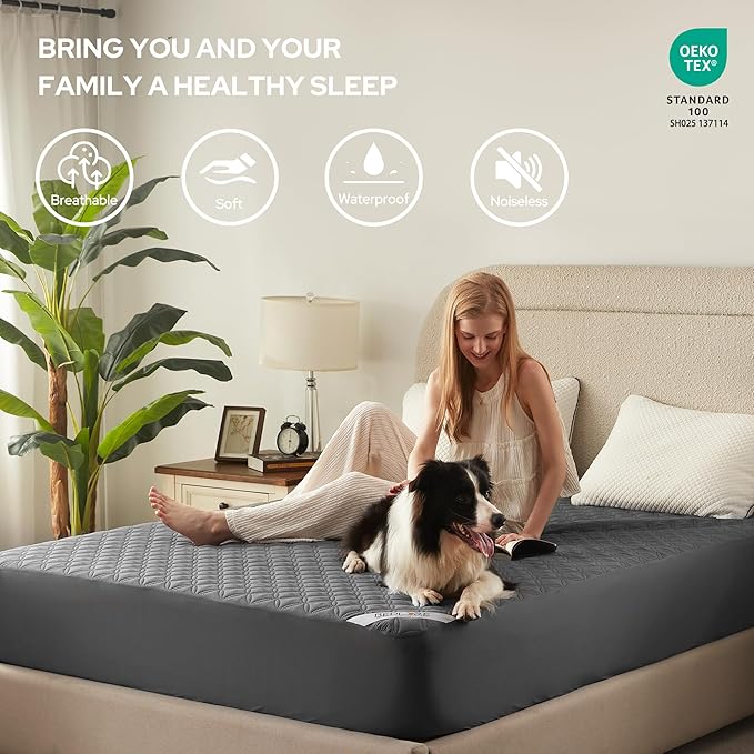 2 Pack Waterproof Mattress Protector, Queen Size Mattress Pad Noiseless with Deep Pocket Fitted for 6"-18", Soft Breathable Dirt-Proof Bed Mattress Cover Washable for Home, Bedroom, Hotel (Gray)-BubblyBeeBaby