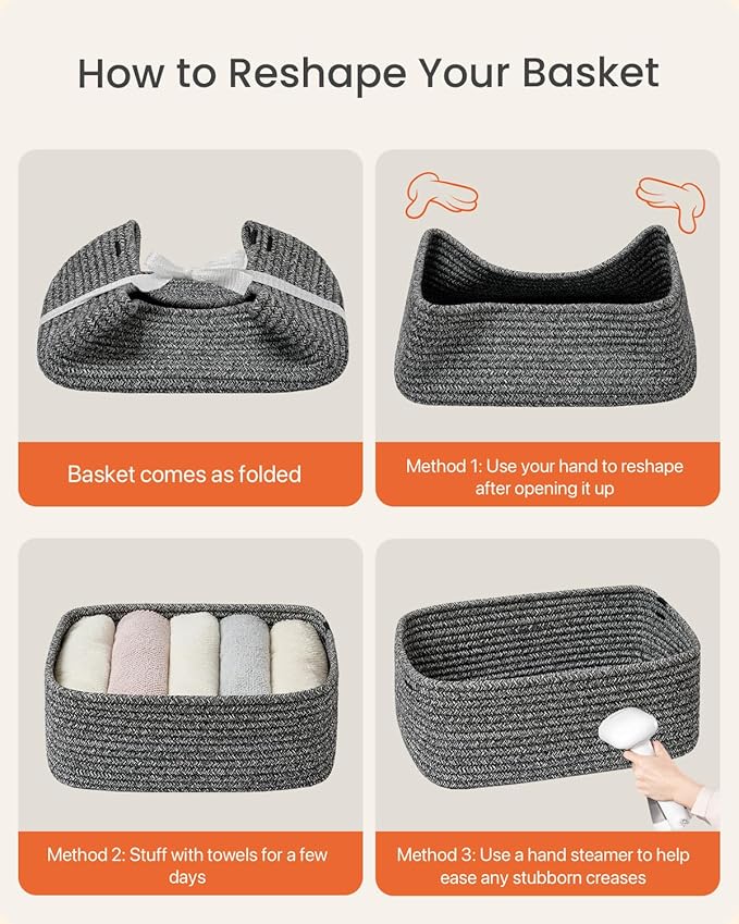 KALLAX Small Woven Basket, 13.5 x 9.5 x 5 Inches, Storage Basket for Organizing, Cute Small Rope Shelf Closet Cube Storage Bins Baskets for Shelves, Dog Toy Gift Baskets Empty, 3 Pack Mixed Black-BubblyBeeBaby