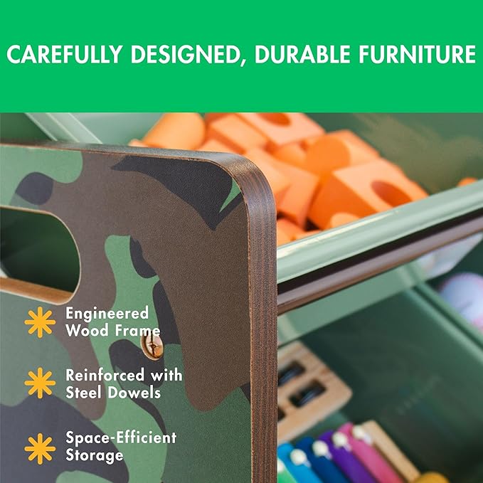 Humble Crew Kids Toy Storage Organizer with 12 Plastic Bins, Camo – Removable Bins for Playroom, Bedroom, Toddler Furniture for Boys and Girls Ages-BubblyBeeBaby