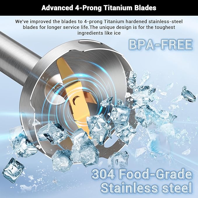 Immersion Blender RPM 16000±10% Hand Blender,15 Speed and Turbo Mode Hand Mixer, 3-in-1 Heavy Duty Copper Motor Stainless Steel Smart Stick with Egg Beaters and Chopper-BubblyBeeBaby