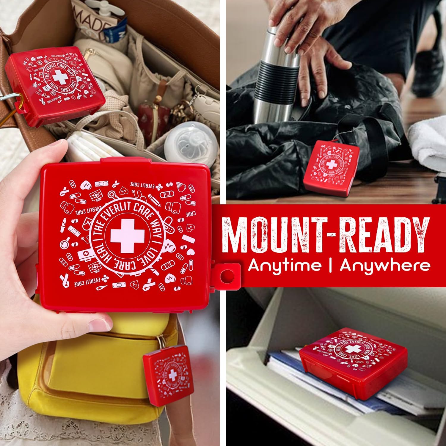 EVERLIT Pocket-Aid Mini First Aid Kit | Compact, Portable Hard-Shell Cases of 50 Items | Cuts, Scrapes, Wound Care Essentials for Travel, Outdoor, School, Camping, Home, Office (24 Packs | 1200 Pcs)