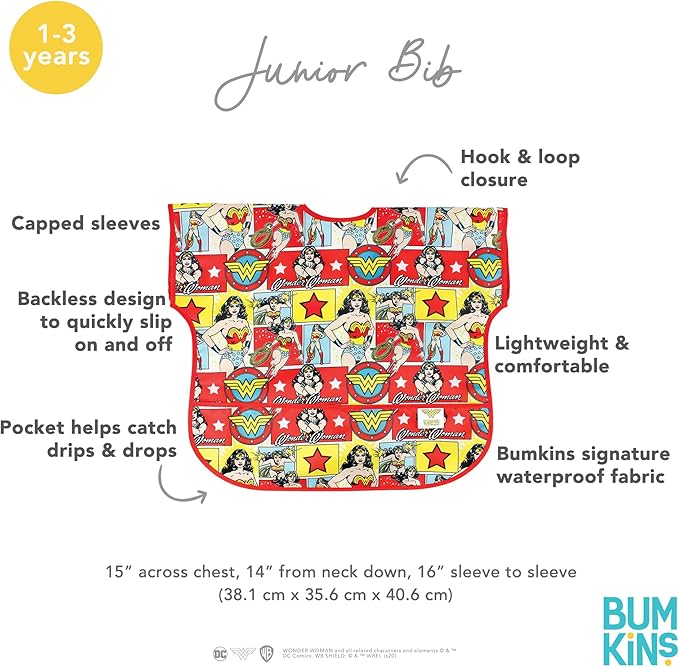 Bumkins Bibs - Toddler Bibs, Waterproof, Large for 1-3 Years, Short Sleeve-BubblyBeeBaby