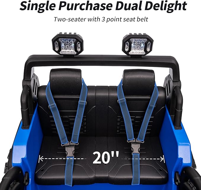 2 Seater Ride on Toy Car for Kids, 24V 4WD Ride-on Truck Kids Electric Car with Remote Control, 4x200W Motors - Blue-BubblyBeeBaby