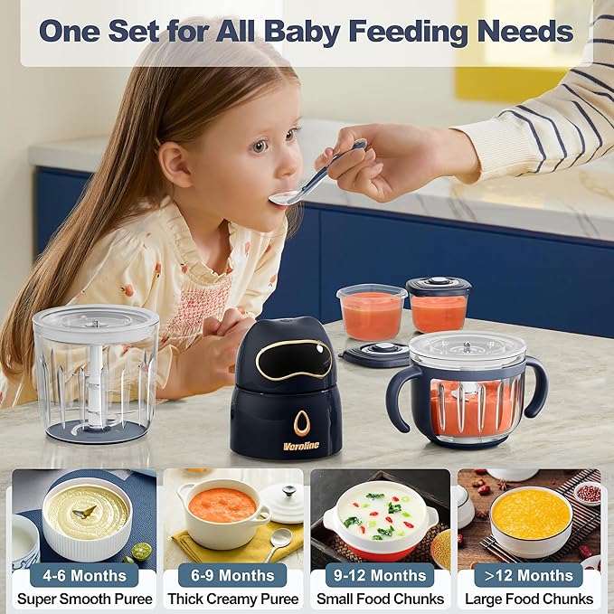 Baby Food Maker, 10-in-1 Baby Food Processor Set with 2 Glass Bowls (600ml+300ml), Baby Food Blender for Baby Puree, Fruit, Meat, Vegatable, Baby Food Storage Containers, Baby Essentials-BubblyBeeBaby