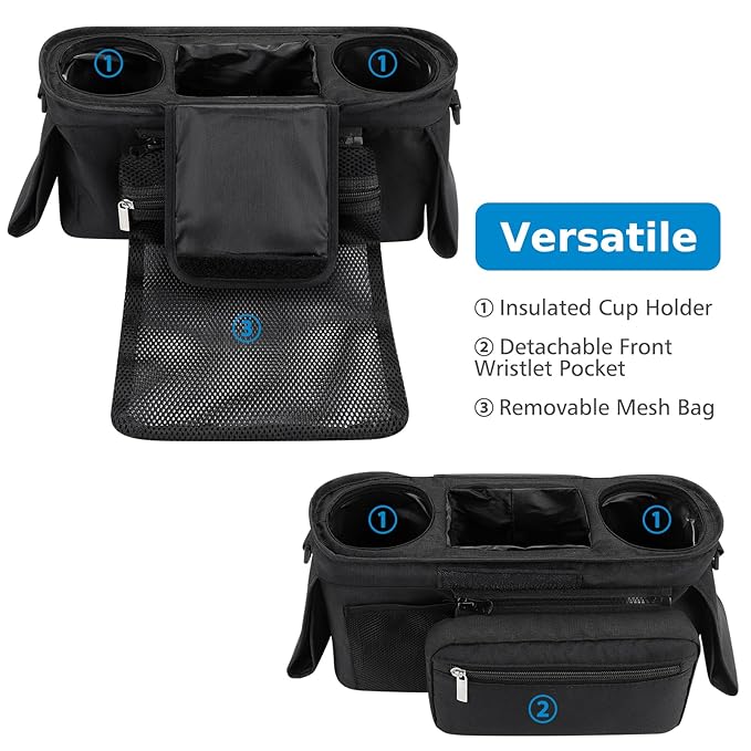 Accmor Universal Stroller Organizer with Insulated Cup Holder Detachable Phone Bag and Shoulder Strap,Stroller Bag Caddy Organizer Fits for Uppababy, Baby Jogger, Britax Strollers-BubblyBeeBaby