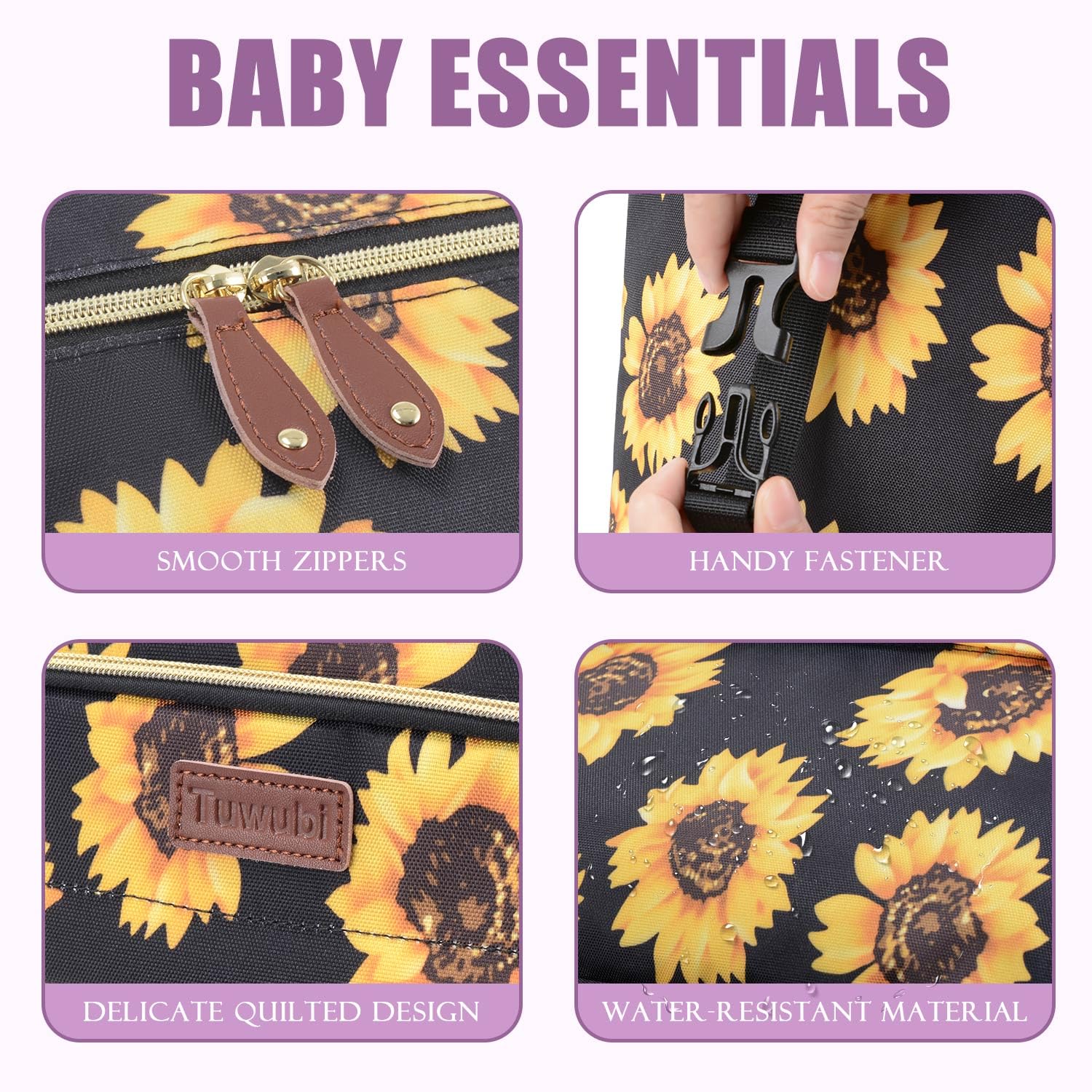 Tuwubi Diaper Bag Tote,Baby Diaper Bag with Pacifier Case Large Travel Diaper Tote Caddy for Mom and Dad Multifunction Large Baby Bag - Sunflower