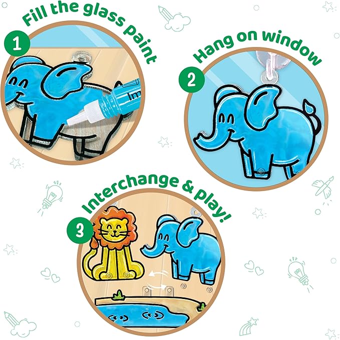 Imagimake Window Art Jungle Suncatcher Kit | Kids Crafts Supplies | Girls Toys Age 6-8 | Arts and Crafts for Kids Ages 8-12 | Creative Fun Craft Kit | Gifts for 5 Year Old Boys & Girls-BubblyBeeBaby