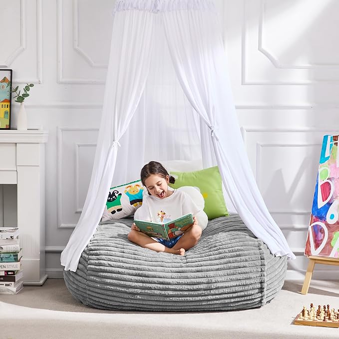 Hobestluk 3FT Bean Bag Chairs Adult Bean Bag with Portable Handle Comfy Large Bean Bag Chair with Removable Cover for Living Room Bedroom or Reading Nook (Stripe Grey, 3FT)-BubblyBeeBaby