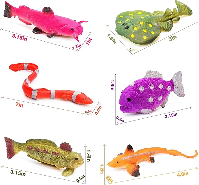 10PCS Sea Animal Figurines Bath Toys, Color Changing Ocean Fish Toys, Stretchy Realistic Animal Set, for Kids 3 and Up, for Themed Parties, Cake Topper, Classroom Rewards, Goodie Bag Filler-BubblyBeeBaby