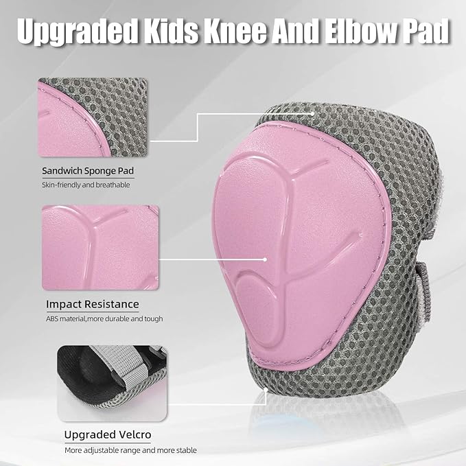 Kids Bike Helmet and Pads Set for Ages 2–14, CPSC Certified Adjustable Helmet with Knee Elbow Wrist Guards, for Skateboard, Scooter, Skating, Rollerblading, Multi-Sport Protective Gear-BubblyBeeBaby