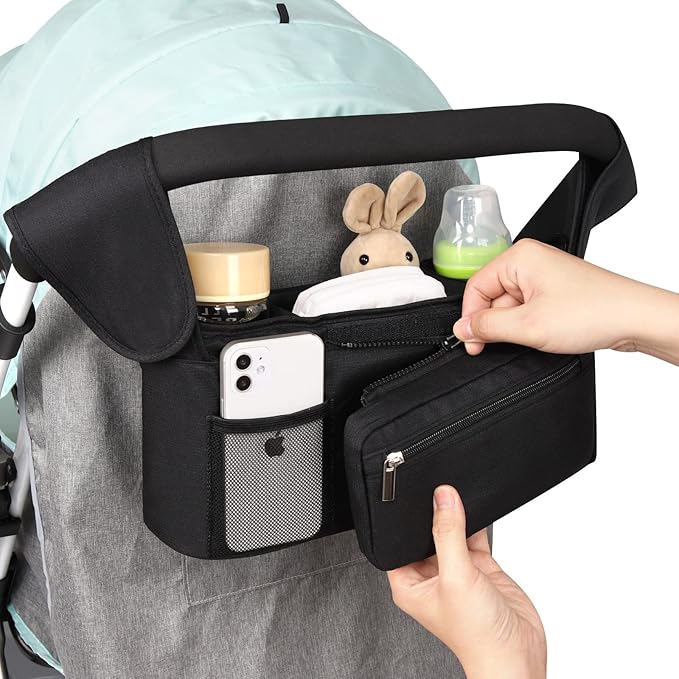 Accmor Universal Stroller Organizer with Insulated Cup Holder Detachable Phone Bag and Shoulder Strap,Stroller Bag Caddy Organizer Fits for Uppababy, Baby Jogger, Britax Strollers-BubblyBeeBaby