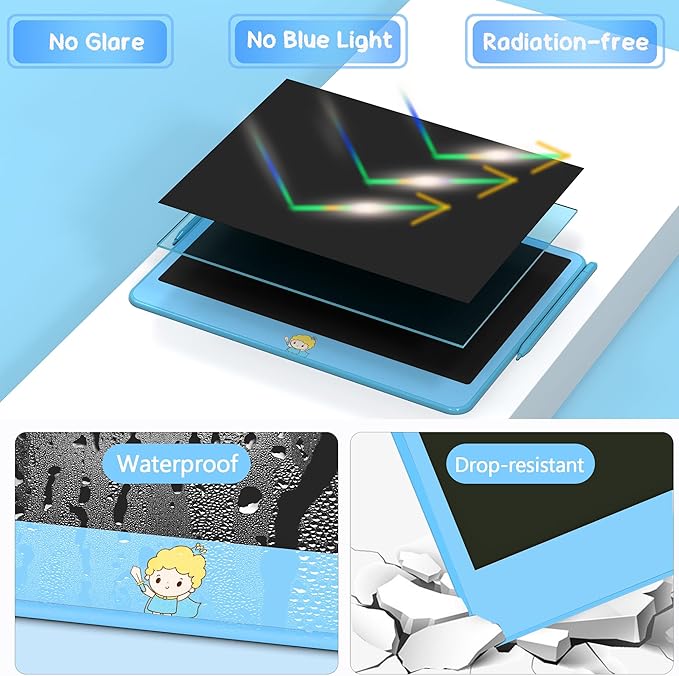 Hockvill LCD Writing Tablet for Kids 12 Inch, Toys for Boys Girls Drawing Pad for 3 4 5 6 7 Year Old Kids Toys, Toddler Erasable Doodle Board Travel Essentials, Children’s Day Gift for Kids - Blue-BubblyBeeBaby