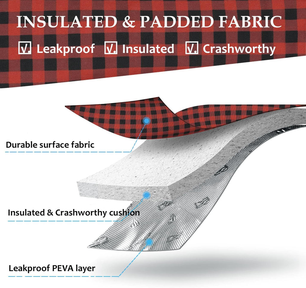 Tirrinia Single Wine Carrier Tote, Insulated Cooler Bag for Travel & Picnic - Padded Bottle Holder, Gift for Wine Lovers, Red Grid