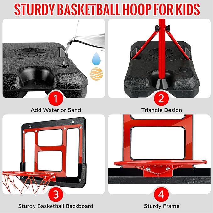 Kids Basketball Hoop with Stand, Adjustable Basketball Set, Toddler Basketball Toys for Boys Age 3 4 5 6 7 8, Indoor Outdoor Backyard Sport Game Gifts-BubblyBeeBaby