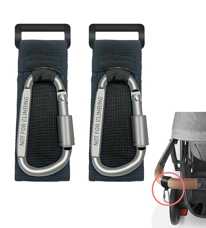 2 Pcs Baby Stroller Hook with Locking Mechanism, Carry 30 lbs per Stroller Carabiner Clip, Adjustable Baby Stroller & Car Seat Hook for Hanging Diaper Bag, Golf, Shopping and Pet Cart-BubblyBeeBaby
