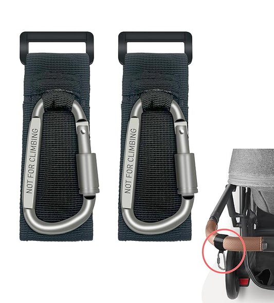 2 Pcs Baby Stroller Hook with Locking Mechanism, Carry 30 lbs per Stroller Carabiner Clip, Adjustable Baby Stroller & Car Seat Hook for Hanging Diaper Bag, Golf, Shopping and Pet Cart-BubblyBeeBaby