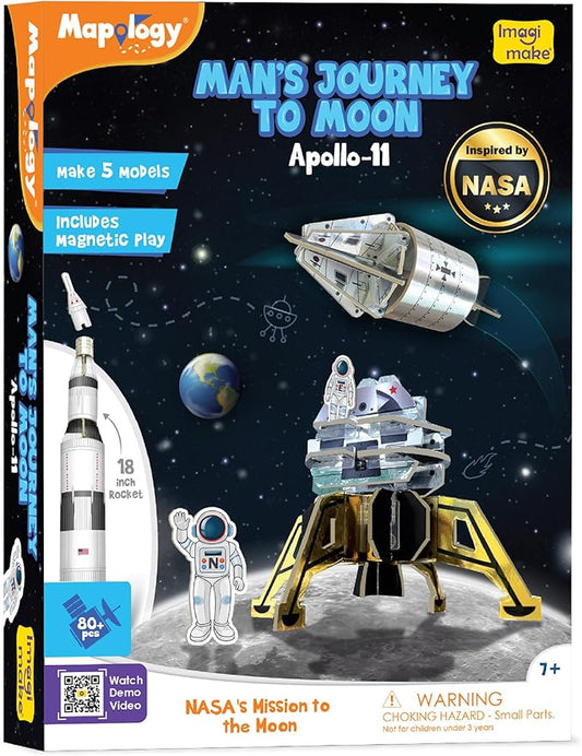 Imagimake Mapology Man's Journey to Moon | NASA Mission Apollo 11 | Rocket & Satellite Model Making Set | Space Toys for ages 8-13 | Educational Science Kits for Kids Age 8-12 | Gifts for Boys & Girls-BubblyBeeBaby