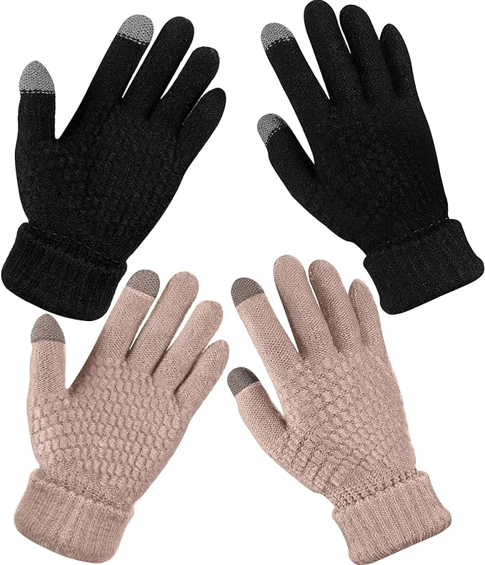 Geyoga 2 Pairs Women's Winter Touch Screen Gloves Soft Warm Fleece Lined Knit Elastic Cuff Winter Texting Gloves-BubblyBeeBaby