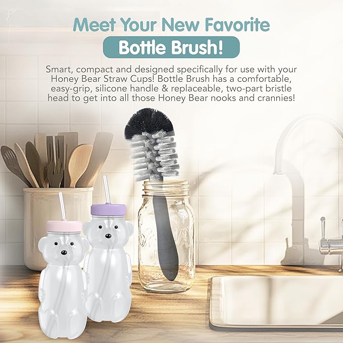 Honey Bear Straw Cup for Babies, 8oz Honey BearCup with Bottle Brush, 2-Pack Improved Lid Therapy Learning Honeybear Straw Cup for Baby, Cherry Blossom & Unicorn-BubblyBeeBaby