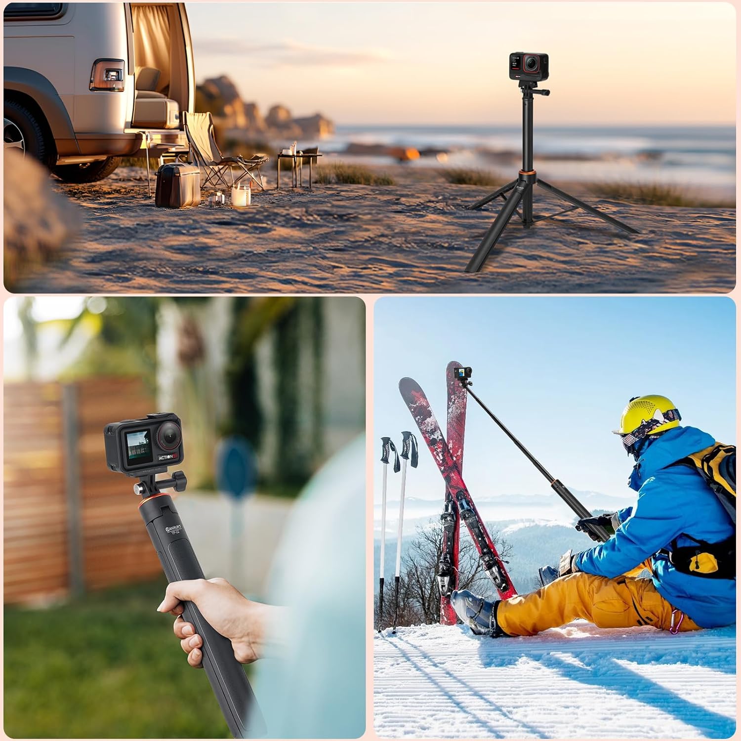 53.5" Portable Travel Selfie Stick Tripod for DJI Osmo Pocket 3, GoPro - Extendable Vlog Handle Stand for Go Pro Max, Hero 13/12/11/10/9, DJI Action 5 Pro/4, Insta360 X5 - Action Camera Accessories