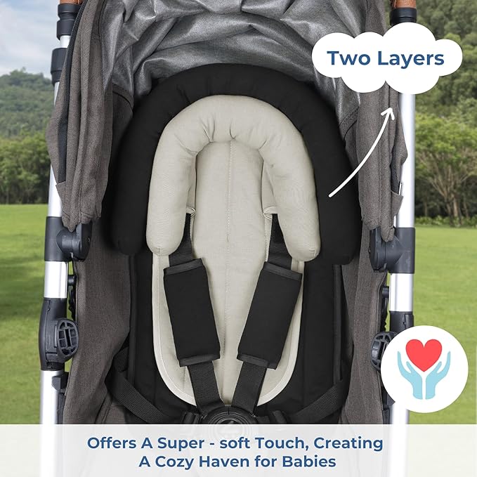 COOLBEBE Upgraded Babybody Support & Strap Covers Set for Newborn Infant Toddler - Extra Soft Breathable Car Seat Insert Cushion Pad, Perfect for Carseats, Strollers, Swing, Black-BubblyBeeBaby