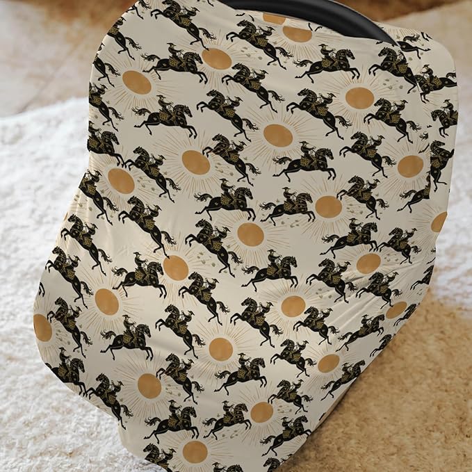 Western Cowboys Sunshine Baby Car Seat Covers Cowboy Horse Sun Stretchy 5-in-1 Cover Adjustable Car Canopy Breastfeeding Cover Wild West Desert Breathable Nursing Cover-Up-BubblyBeeBaby