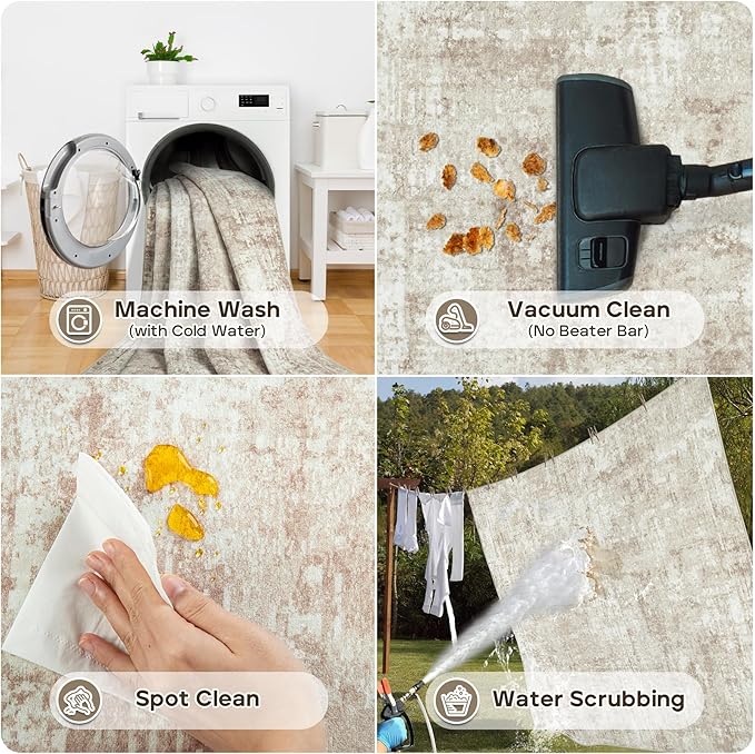 10x14 Area Rugs Large Living Room Rug Washable: Modern Abstract Rug Indoor Modern Carpet Non Slip for Dining Room Bedroom Nursery Home Office Beige-BubblyBeeBaby